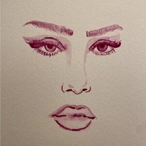 🎥 Female Face Portrait Watercolor Minimalist OOAK Original On Paper 9 x 9 inch